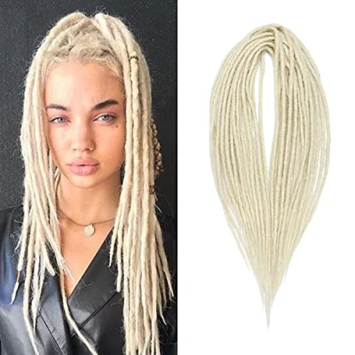 Imagen de Extensiones de Rastas Sintéticas Delgadas 0,6cm Double Ended 20 Pulgadas 10 Hebras Pelo Ganchillo Trenzas Largas Estilo Hip Hop Cabello Suaves, Rubio