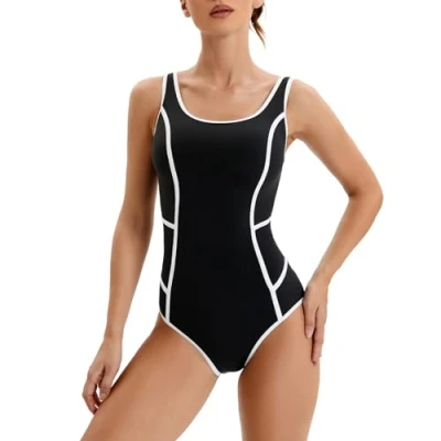 Imagen de Veranobreeze Traje de baño para Mujer una Pieza atlético Negro Modesto(Negro EU42)