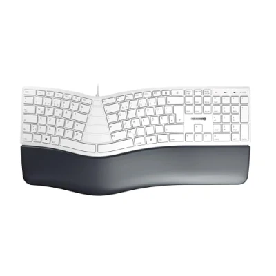 Imagen de CHERRY KC 4500 ERGO, Teclado Ergonómico, Distribución de Alemán (QWERTZ), con Cable, Reposamuñecas Acolchado Espuma Memoria, Curvo, Blanco/Gris