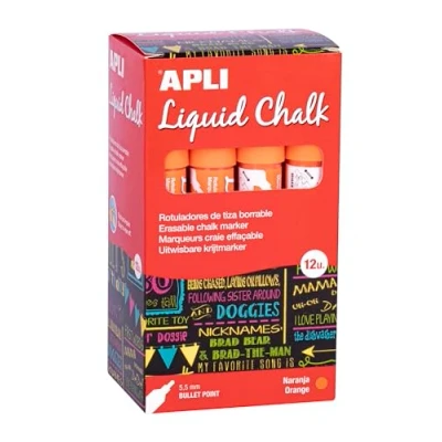 Imagen de APLI 18037 Rotuladores de Tiza Borrable, 5,5 mm, Liquid Chalk Punta Redonda, Naranja