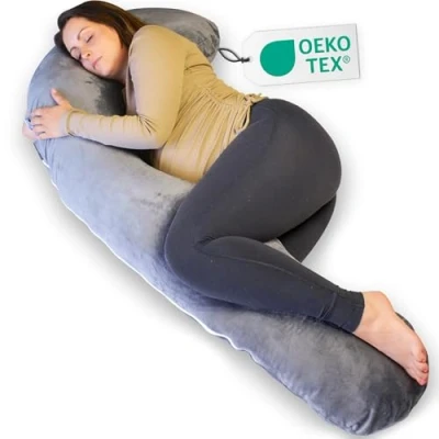 Imagen de Ella cojín de Embarazo en Forma J, Almohada para Dormir Lado, Lactancia y cómodo Adultos con Funda minky, Cuerpo Completo Apoyo Mujeres Embarazadas 155x80 cm