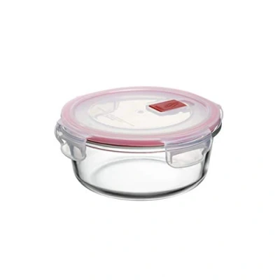 Imagen de Tatay Fiambrebra de Alimentos, Vidrio, Hermética, 0.6L Capacidad, Tapa Clip, Libre BPA, Apto Microondas, Horno, Congelador y Lavavajillas, Color Rojo. Medidas 15.6 x 15.6x 6.3 cm