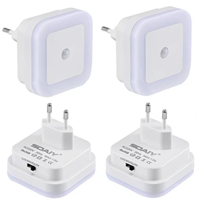 Imagen de SOAIY [4 PCS] Luces pasillo sensor movimiento Blanco Cálido, luz nocturna enchufe LED, infantil para pasillos, baños, habitaciones, cocinas