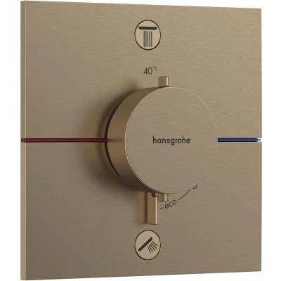 Imagen de hansgrohe ShowerSelect Comfort E, termostato empotrado , grifo con botón de seguridad (SafetyStop) a 40 C, rectangular para ducha y bañera, mezclador 2 funciones, bronce cepillado