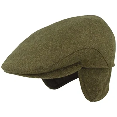 Imagen de Gorro deslizante de invierno para hombre con orejeras 100 % lana protección las orejas plegables, agradable a la piel y cómodo, Color verde oliva., 59