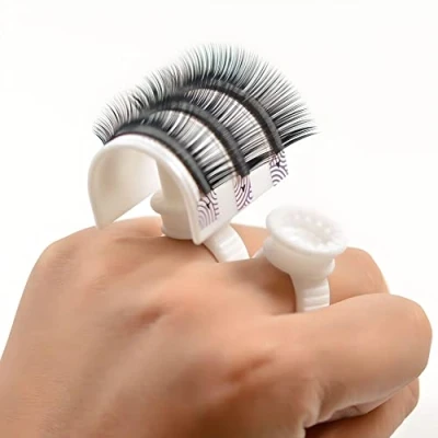 Imagen de anillo de extensión pestañas en forma U para pegamento y pestañas, soporte con taza adhesivo puente paleta