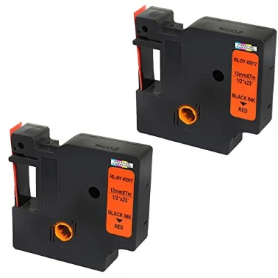 Imagen de 2 Casetes de Cinta compatibles con DYMO 45017 S0720570 Negro sobre Rojo 12mm x 7m para LabelManager 160 210D 220P 260P 280 360D 420P 450D 500TS PnP MobileLabeler LabelPoint LabelWriter 450 Duo
