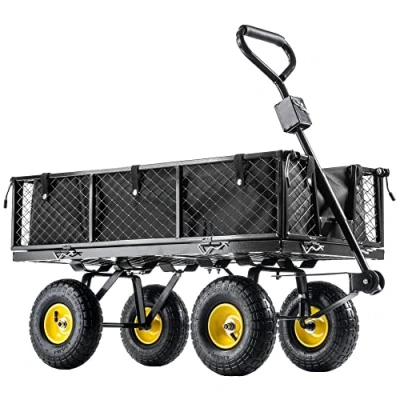 Imagen de KADAX carro de jardín red con lona extraíble, capacidad carga 300 kg, acero recubrimiento en polvo, carrito mano mango antideslizante, jardín,
