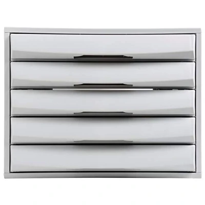 Imagen de Exacompta 222040D Módulo individual con 5 cajones para documentos A4+, cerrados, stop de seguridad 387x284x218 mm THE BOX Gris claro
