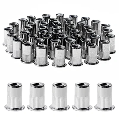 Imagen de Gueenky 100 Piezas Tuercas Remachables de Acero Inoxidable, M8 Remaches Roscados Remachables, Kit para Muebles Madera (14 mm x 18 mm)
