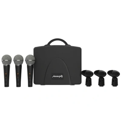 Imagen de Audibax XM1800 Pack de Micrófonos con Maleta 3 Dinámicos Mano Supercardioide para Vocalistas o Intrumentos Sólida Asa Interior Acolchado Foam