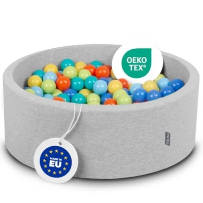 Imagen de KiddyMoon 90X30cm/300 Bolas ∅ 7Cm Piscina De para Ninos Hecha En La UE, Grisclr:Verdeclr/Naranj/Turq./Azul/Azulclr/Amarilo