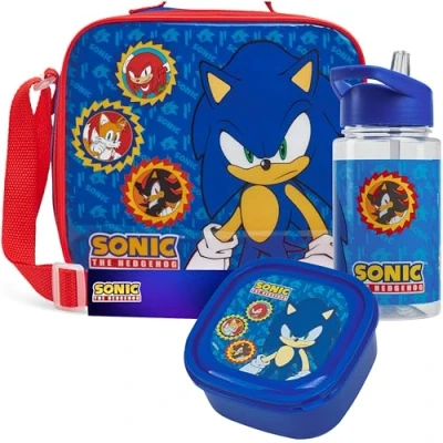 Imagen de Get Trend SONIC THE HEDGEHOG Bolsa Termica Porta Alimentos con Fiambrera Infantil y Botella de Agua 400ml Set Almuerzo 3 Piezas Regalo para Niños (Sonic)