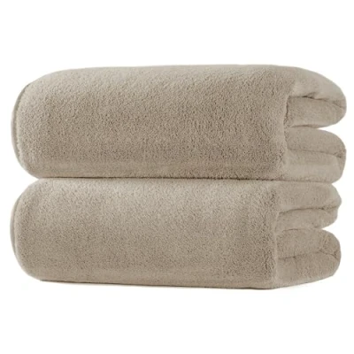 Imagen de POLYTE Toalla de baño microfibra afelpada gran tamaño secado rápido, sin pelusas, 60 x 30 pulgadas, paquete 2 (beige, forro polar coral)