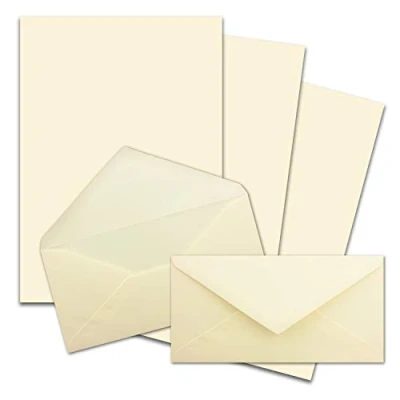 Imagen de FarbenFroh by Gustav Neuser Juego de 25 papeles carta DIN A4 con sobres largos, adhesivo en húmedo, color crema y vainilla