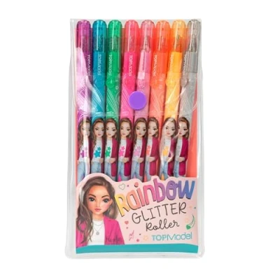 Imagen de Depesche 12192 TOPModel Juego de rotuladores gel con purpurina arco iris en estuche transparente cierre botón a presión, 8 colores para escribir y decorar