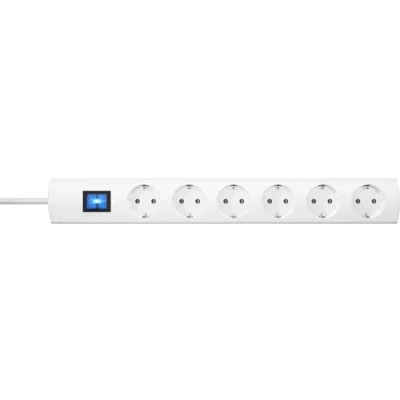 Imagen de Kopp UNOversal® 232802005 Regleta de 6 enchufes (1,4 m, con Interruptor y Gran Distancia), atornillable protección táctil, Enchufe múltiple para Interiores, Color Blanco
