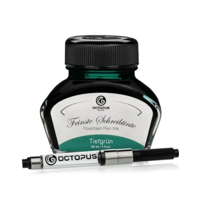 Imagen de Octopus Fluids Tiefgrün tinta para escribir con convertidor incluido, pluma estilográfica, 30 ml Verde