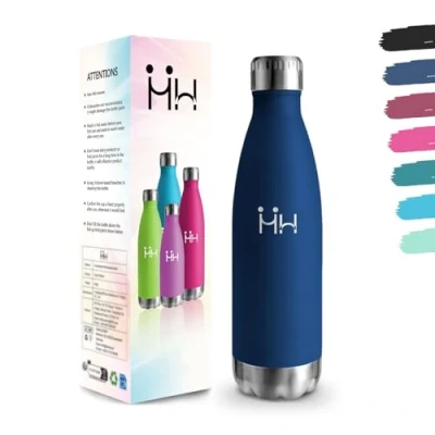 Imagen de Botella Agua Acero Inoxidable, 500 ml Libre de BPA, Termica, 18/8 Botellas Agua, Aislamiento al Vacío Boble Pared, Cantimplora Termica para Cámping Azul oscuro