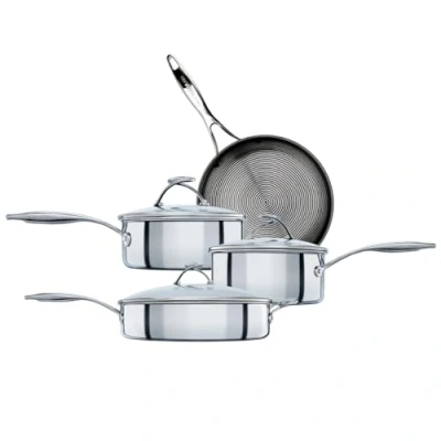 Imagen de Circulon SteelShield C Series Juego de 4 sartenes inducción acero inoxidable con antiadherente híbrido, utensilios cocina metal aptos para lavavajillas