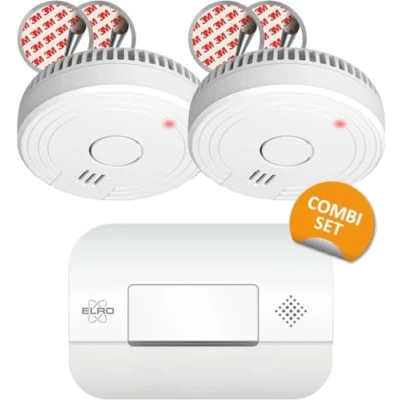 Imagen de ELRO FF1840 Kit de Protección contra Incendios 2X Detectores Humo con Montaje magnético 5 Pilas y Detector Monóxido Carbono Sensor 10 años