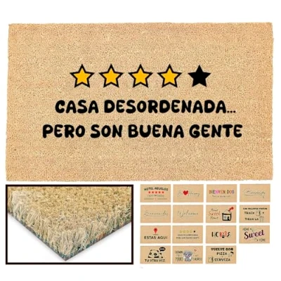 Imagen de LucaHome Felpudo Entrada casa Original y Divertido de Coco Natural desordenada 40x70 Ideal para Puertas Exteriores Cubiertas, pasillos entradas hogares