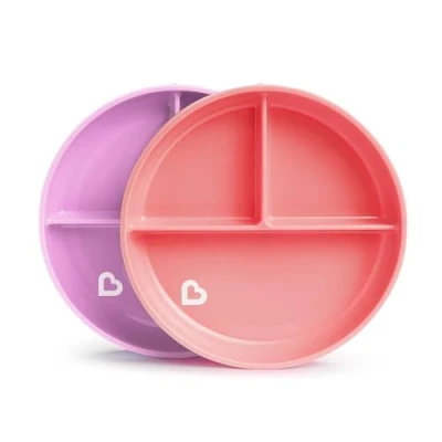 Imagen de Munchkin Set de Platos Divididos con Compartimentos y Ventosa para Bebé Niños Pequeños a Partir 6 Meses, Antideslizantes Plástico Libre BPA, Lote 2, Rosa/Morado