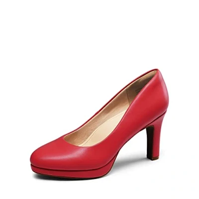 Imagen de DREAM PAIRS Zapatos de Tacón Alto Vestir Salón Cómodos para Mujer Clásicos con Plataformas 1cm Trabajo Fiesta,Size 41,Rojo PU,SDPU2365W