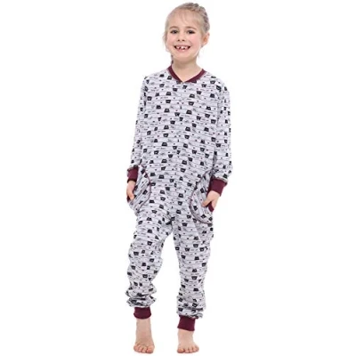 Imagen de Merry Style Pijama Entero 1 Pieza Vestido de Casa 100% Algodón Niña MS10 186(Melange Gatos Burdeos, 122 128)