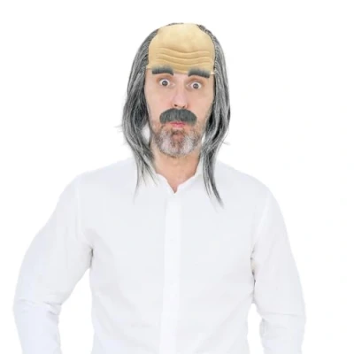 Imagen de UILYNIU 3 Piezas Gris Juego de Pelucas Abuelo Accesorios para Disfraces Peluca Anciano Calva Barba Hombre Halloween Carnaval Fiesta Cosplay (Gris)