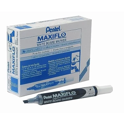 Imagen de Pentel Maxiflo Rotuladores de borrado en seco (punta biselada, 12 unidades), color azul