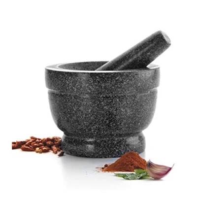 Imagen de LACOR 60516 Mortero con Mano de Granito, Cocina Maza, Interior no Poroso, Robusto, Resistente y Duradero, 16 x 12cm, Negro