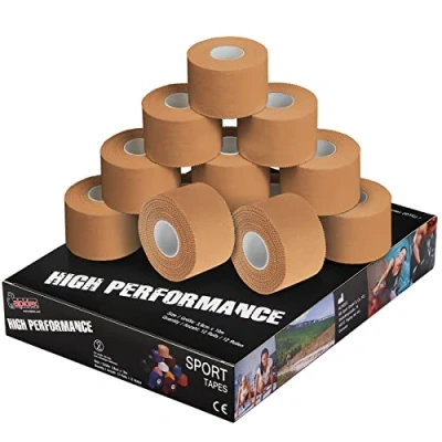 Imagen de ALPIDEX 12 x Cinta Adhesiva Deportiva 3,8 cm 10 m Sport Tape 100% Algodón Inelástica Balonmano Fútbol Voleibol Escalada, Color:de Color Carne