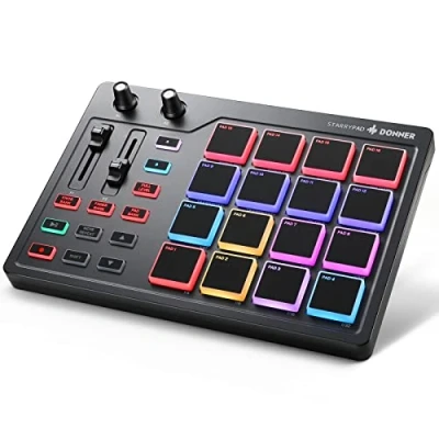 Imagen de Donner Teclado controlador de almohadilla MIDI USB tipo C, máquina tambor profesional Beat Maker con 16 almohadillas, salida MIDI, 2 atenuadores asignables y pomos