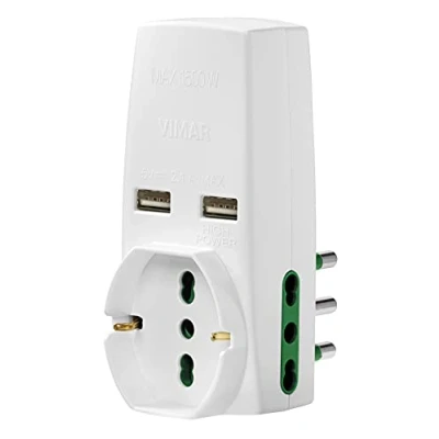 Imagen de Vimar Adaptador 0p00333.b s17, 2p17 / 11, univ. y 2 usb, blanco