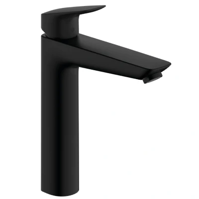 Imagen de hansgrohe Logis grifo lavabo con vaciador automático, monomando 195 mm, mezclador ahorro de agua (EcoSmart), negro mate, 71090670