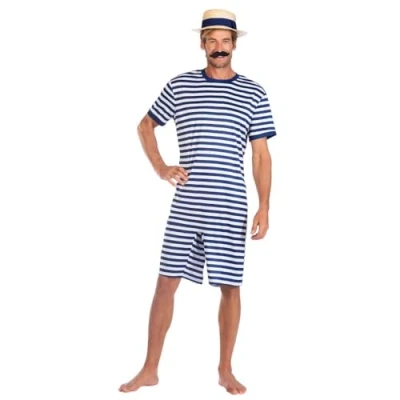 Imagen de amscan 9908839 Swimsuit Disfraz, rayas, color azul, hombre: XL (9908839)