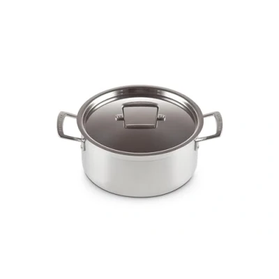 Imagen de Le Creuset 3 Ply Olla baja con tapa, diámetro 24 cm, acero inoxidable, volumen 5, L, para todo tipo de fuentes calor (incluso inducción), metálico, 96200724001000