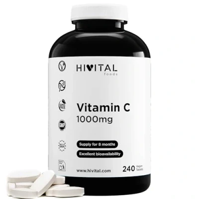Imagen de Vitamina C 1000 mg. 240 comprimidos veganos de pura (Tratamiento para 8 meses). Producto desarrollado y fabricado en España por Laboratorios HIVITAL.