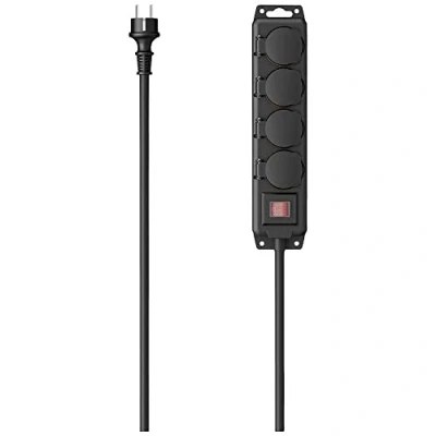 Imagen de HAMA Regleta de 4 Enchufes (Regleta para Exterior, Tomas con Interruptor Encendido/Apagado, Cable 2m, Cubierta Cierre Evitar el Agua y Polvo) Color Negro