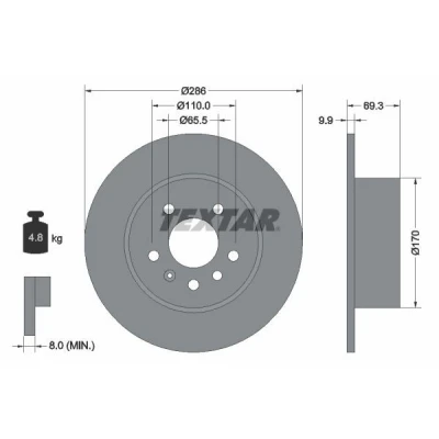 Imagen de TEXTAR PRO 92075703 Disco de freno 286 9,9 05/07 110 macizo revestido sin perno sujeción rueda, buje rueda SAAB: 9 3 Hatchback