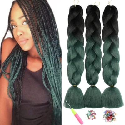 Imagen de Kanekalon Extensiones de Pelo Trenzas Africanas, ShowJarlly 24&quot; Africanas Extensiones, 3 Piezas/Lote Sintetico Crochet Para