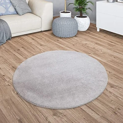 Imagen de TT Home Alfombra Salón Pelo Corto Monocolor Diseño Moderno Lavable Amarillo Dorado, Color: Gris, Tamaño:120 cm Redondo