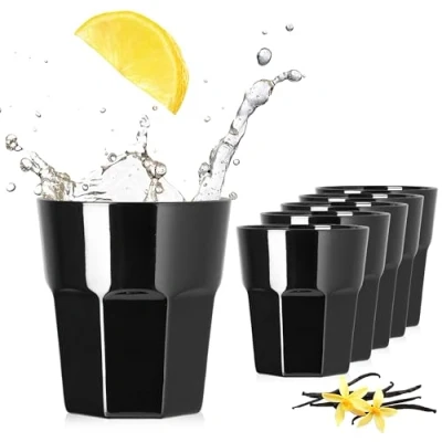 Imagen de PLATINUX Juego de 6 vasos agua negros cristal, 210 ml (máx. 290 ml)