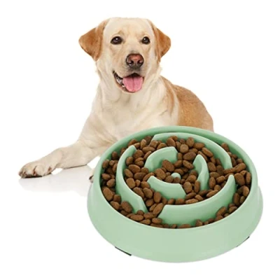 Imagen de Relaxdays Comedero Antivoracidad Perro L, Cuenco Antiestrés, Comida Lenta, Apto Lavavajillas, 400 ml, Verde, 5 x 21 cm