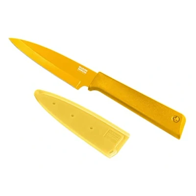 Imagen de KUHN RIKON Colori+ Cuchillo de cocina (hoja recta con protector hoja, antiadherente, acero inoxidable, 19,5 cm), color amarillo
