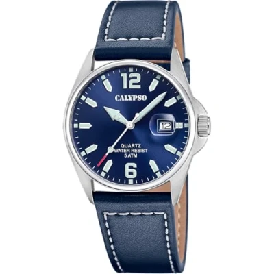 Imagen de CALYPSO Reloj Hombre K5870/3 Basic Caja de Acero Inoxidable 316l Plateado Correa Piel Azul
