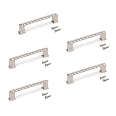 Imagen de EMUCA Lote de 5 tiradores para mueble, L147.5mm, intereje 128mm, Zamak, Níquel satinado