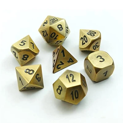 Imagen de Bescon Juego de 7 dados poliédricos metal sólido latón para juegos rol, piezas