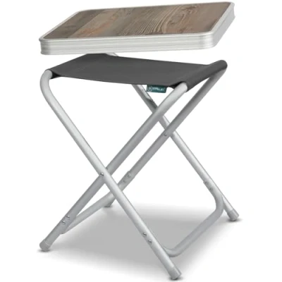 Imagen de Homecall Taburete de camping plegable aluminio con superficie MDF (gris)